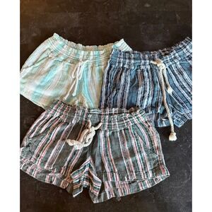 Roxy Women Striped Beach Shorts Bundle Set of 3 Paper Bag Waist Euro Summer Boho